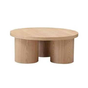 Limari Home Thabas Collection Modern Living Room Veneer Finished Round Coffee Table, Natural Oak