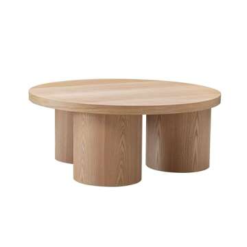 Limari Home Thabas Collection Modern Living Room Veneer Finished Round Coffee Table, Natural Oak