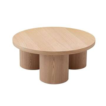Limari Home Thabas Collection Modern Living Room Veneer Finished Round Coffee Table, Natural Oak