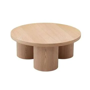 Limari Home Thabas Collection Modern Living Room Veneer Finished Round Coffee Table, Natural Oak
