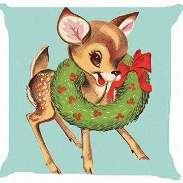 Leaveland Retro Vintage Baby Santa Claus Reindeer Flower Wreath Cute Pillow Cover (16x16)