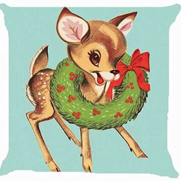 Leaveland Retro Vintage Baby Santa Claus Reindeer Flower Wreath Cute Pillow Cover (16x16)