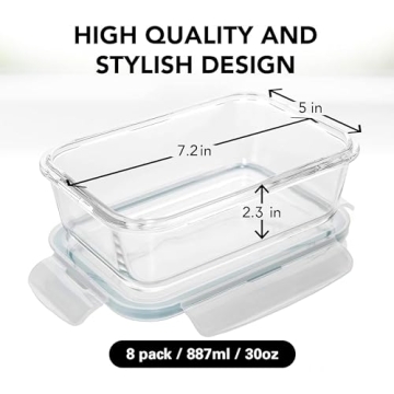 16 Piece Glass Food Storage Containers Set 30 Oz Airtight