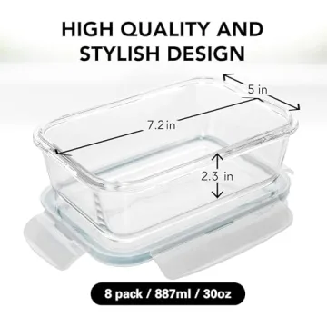 16 Piece Glass Food Storage Containers Set 30 Oz Airtight
