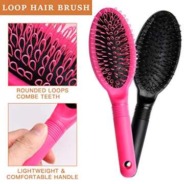 Loop Wig Brush Akamino Hair Extension Brush - Detangler Brush for Remy Human and Synthetic Hair, Pink and Black - 2 Pieces