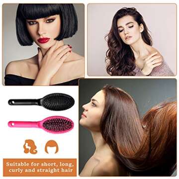 Loop Wig Brush Akamino Hair Extension Brush - Detangler Brush for Remy Human and Synthetic Hair, Pink and Black - 2 Pieces