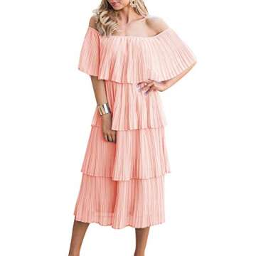 ETCYY Women's Off The Shoulder Ruffles Summer Wedding Guest Loose Casual Chiffon Long Party Beach Maxi Dress(S.Pink)