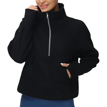 THE GYM PEOPLE Womens' Half Zip Pullover Fleece Stand Collar Crop Sweatshirt with Pockets Thumb Hole...