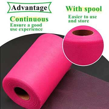 Fuchsia Tulle Fabric Rolls 6 Inch by 100 Yards (300 feet) Fabric Spool Tulle Ribbon for DIY Tutu Baby Shower Birthday Party Wedding Halloween Decorations Christmas Craft Supplies