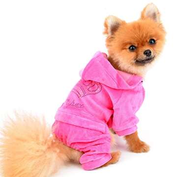 SMALLLEE_LUCKY_STORE Pet Clothes for Small Dog Cat Soft Velvet Crown Jumpsuit Coat Hooide Pajamas Tracksuit Pink XS