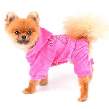 SMALLLEE_LUCKY_STORE Pet Clothes for Small Dog Cat Soft Velvet Crown Jumpsuit Coat Hooide Pajamas Tracksuit Pink XS