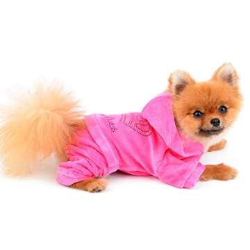 SMALLLEE_LUCKY_STORE Pet Clothes for Small Dog Cat Soft Velvet Crown Jumpsuit Coat Hooide Pajamas Tracksuit Pink XS