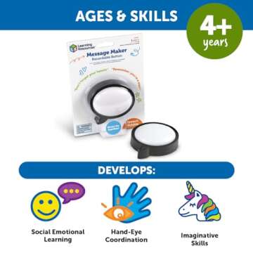 Learning Resources Message Maker Recordable Button, Social Emotional Learning Toys, Kids Easter Basket Stuffers,1 Piece