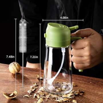 CXINYI - 16oz/470ml Olive Oil Dispenser for Kitchen with Brush - 2 in 1 Olive Oil Sprayer for Cooking, Air Fryer, and Salad, Green (Kitchen Gadget)