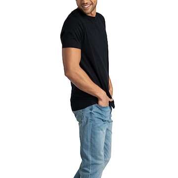 Fruit of the Loom Men's Crafted Comfort Tee, Relaxed, Sizes S-2X, Classic Fit-Pima Cotton-Black, Sma...