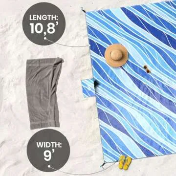 Everlasting Comfort Beach Blanket Waterproof Sandproof - Large Oversized Beach Mat for 10 People w/Stakes, Storage Bag - Beach Accessories for Family, Picnic, Concert, Travel