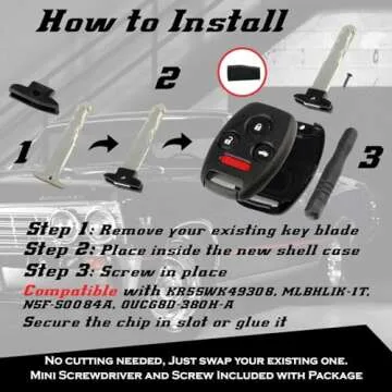 Cutting NOT Required Honda Key Fob Replacement Shell Kit