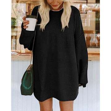 BTFBM 2025 Womens Sweaters Casual Crewneck Long Sleeve Oversized Sweater Dress Fall Winter Loose Slo...