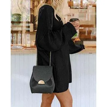 BTFBM 2025 Womens Sweaters Casual Crewneck Long Sleeve Oversized Sweater Dress Fall Winter Loose Slouchy Soft Pullover(Solid Black, X-Large)