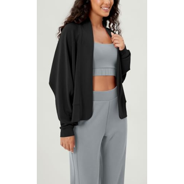ODODOS Women's Modal Soft Open Front Cardigans Long Sleeve Casual Wrap Outwear, Black, Medium