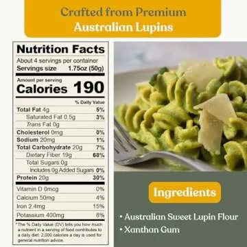 Chef’s Kiss Low Carb Lupin Rotini Pasta – Low Net Carb (1g), High Protein (20g) – Gluten Free, Keto Friendly, High Fiber, Plant-Based, and crafted from Lupins – 7 oz (2 Pack)