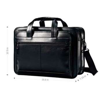 Samsonite Leather Expandable Briefcase, Black, One Size, 17"