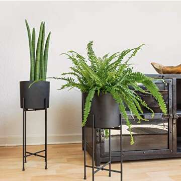 kimisty Set 2 Modern Mid Century Black Planters with Stand, 7 Inch Metal Planter Pots with Stands, F...