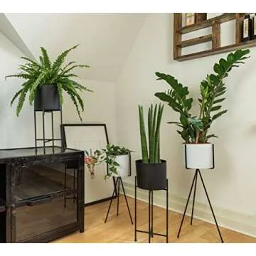 Kimisty Modern Mid Century Black Planters with Stand Set