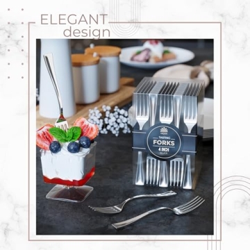 Exquisite Plastic Mini Forks 100CT Premium Quality Silverware Silver Look Alike Heavy Duty Plastic Tasting Dessert Forks