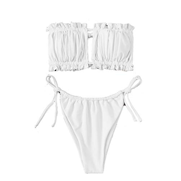 Stylish Floerns Women's Tie Back Ruched Bandeau Cheeky Thong Bikini Set