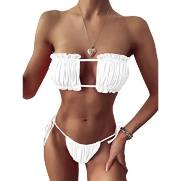 Floerns Ruched Bandeau Cheeky Bikini for Women