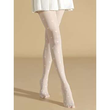 Milumia Women's Heart Printed Tights Semi Sheer High Waist Stockings Pantyhose White One Size
