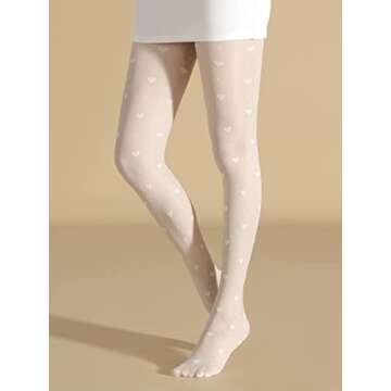 Milumia Women's Heart Printed Tights Semi Sheer High Waist Stockings Pantyhose White One Size