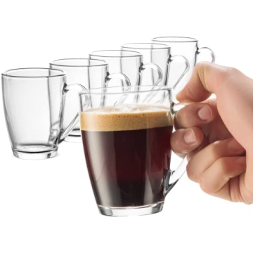 Bormioli Rocco Glass Coffee Mug Set, (6 Pack) 10¾ Ounce with Convenient Handle, Tea Glasses for Hot...