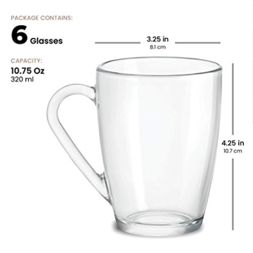 Elegant Bormioli Rocco Glass Coffee Mugs, Set of Six