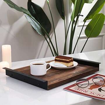 Rustic Wood Serving Tray with Metal Handles 17 inches