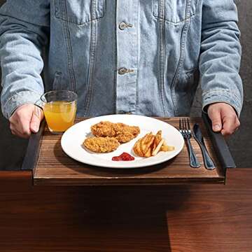 Rustic Wood Serving Tray with Metal Handles 17 inches