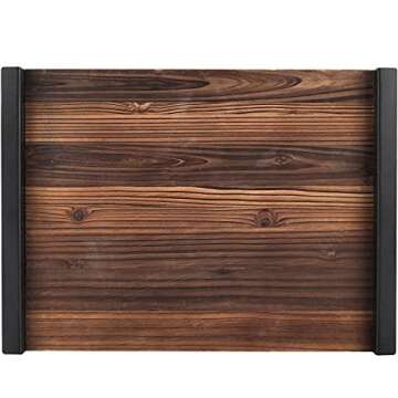 Rustic Wood Serving Tray with Metal Handles 17 inches