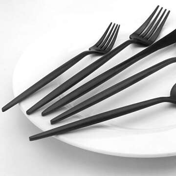 Matte Black Silverware Set, Vanys 20 Piece Stainless Steel Cutlery Flatware Set, Kitchen Utensil Sets for 4, Tableware With Knife Spoons And Forks Set, Satin Finished Polished