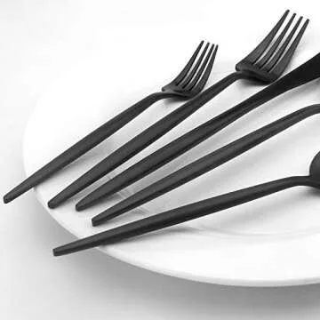 Matte Black Silverware Set, Vanys 20 Piece Stainless Steel Cutlery Flatware Set, Kitchen Utensil Sets for 4, Tableware With Knife Spoons And Forks Set, Satin Finished Polished