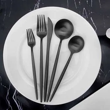 Matte Black Silverware Set, Vanys 20 Piece Stainless Steel Cutlery Flatware Set, Kitchen Utensil Sets for 4, Tableware With Knife Spoons And Forks Set, Satin Finished Polished