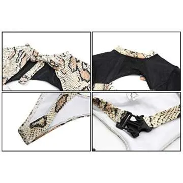 RARITYUS Women Rave Snakeskin Front Buckle Sheer Bodysuit Halterneck Swimsuit Long Sleeve for Dance Party Clubwear