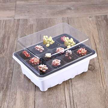 10 Trays with Dome 12 Cells for Gardening Bonsai Plant Grow Starting Germination Kit (White)