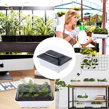 10 Trays with Dome 12 Cells for Gardening Bonsai Plant Grow Starting Germination Kit (White)