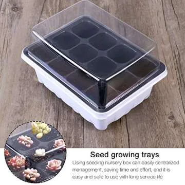 10 Trays with Dome 12 Cells for Gardening Bonsai Plant Grow Starting Germination Kit (White)