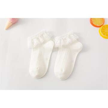 Gwenvenni Toddler Girls White Ruffle Lace Trim Cotton Socks 5-Pack – Perfect for Dressy Occasions ...