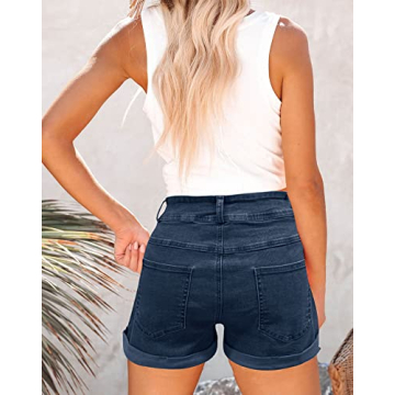 Hilltichu Women's High Waist Pocketed Denim Shorts for Style