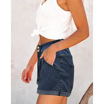 Hilltichu Women's High Waist Pocketed Denim Shorts for Style