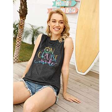 Cruise Mode Tank Women Summer Sleeveless Cruising Love Graphic Print T Shirt Boating Gifts Vacation ...
