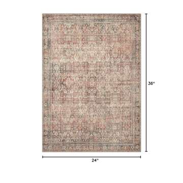 Bavni Area Rug 2x3 Machine Washable Boho Vintage Distressed Print Thin Chenille Small Ultra-Thin Ent...
